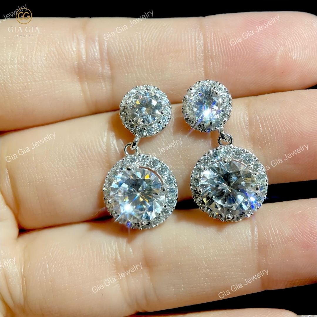 Bông Tai Bông Halo Tòn Ten B05 Cho Nữ Chất Liệu Bạc 925 Xi Bạc Kim 2 Lớp B05