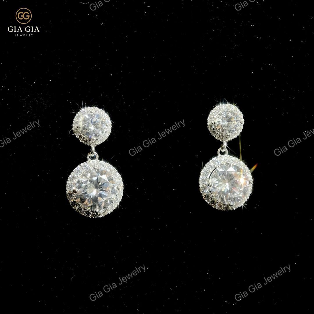 Bông Tai Bông Halo Tòn Ten B05 Cho Nữ Chất Liệu Bạc 925 Xi Bạc Kim 2 Lớp B05