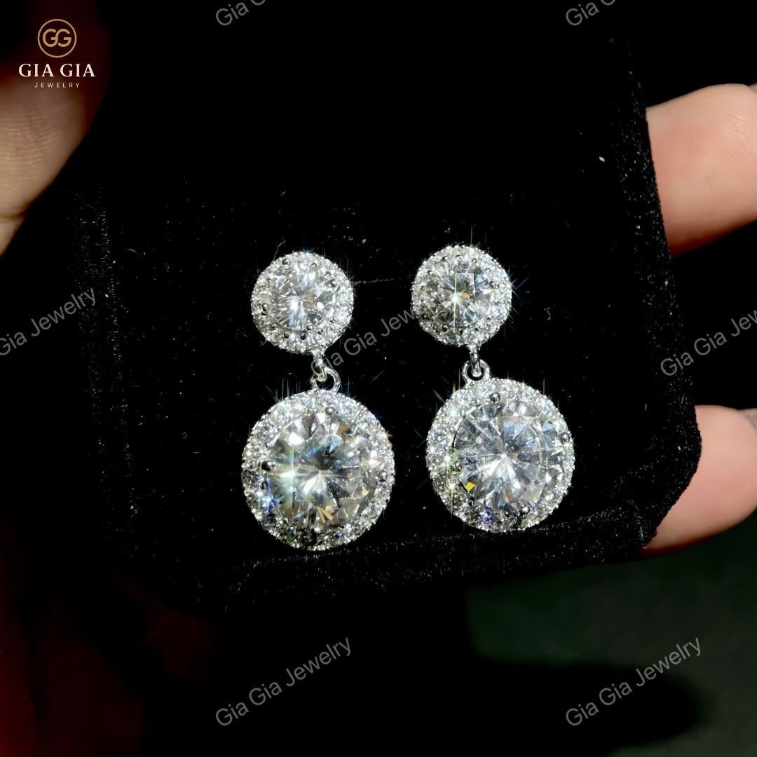 Bông Tai Bông Halo Tòn Ten B05 Cho Nữ Chất Liệu Bạc 925 Xi Bạc Kim 2 Lớp B05